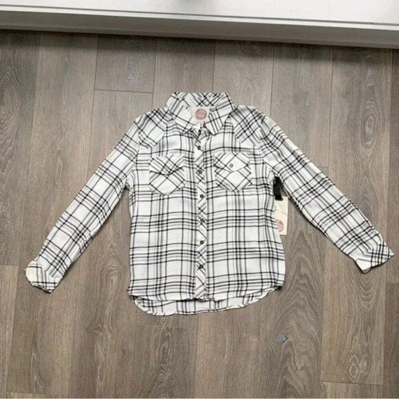 Anthropologie Ash and Ember Button Down Shirt Flannel Plaid White Size Small - Picture 2 of 15